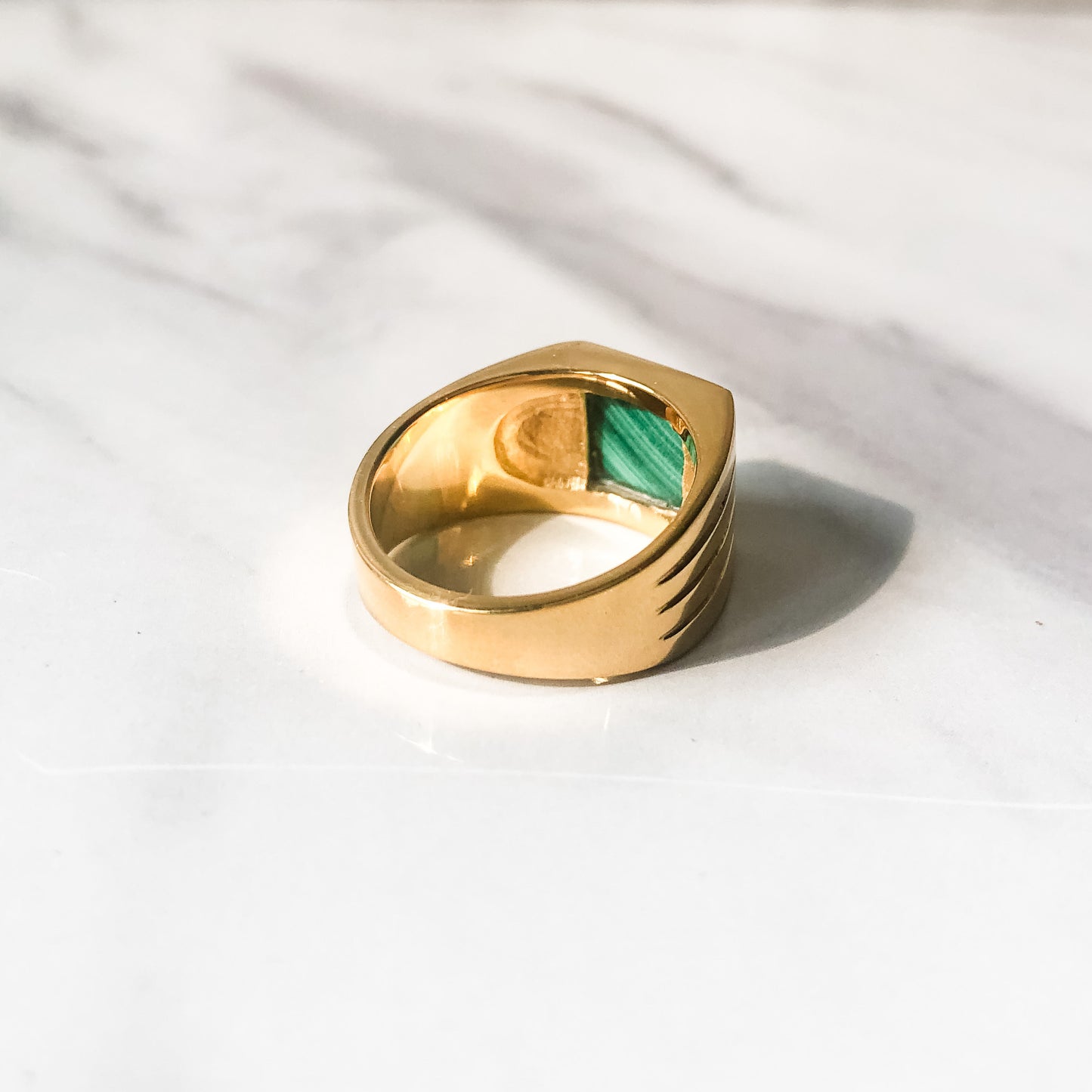 Malachite Signet Ring - 14K Gold Vermeil