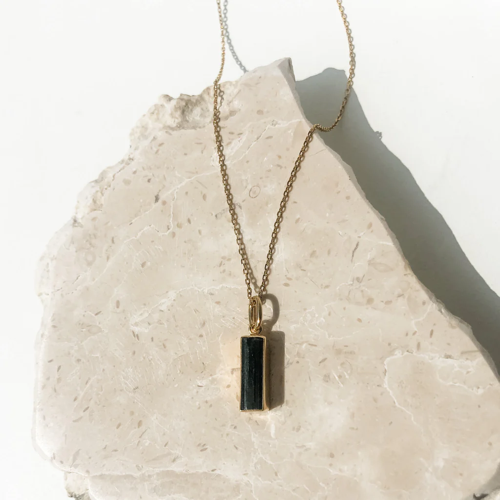 Green Tourmaline Necklace - 14K Gold Vermeil