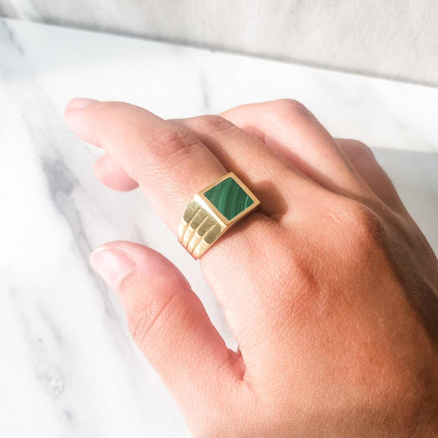 Malachite Signet Ring - 14K Gold Vermeil