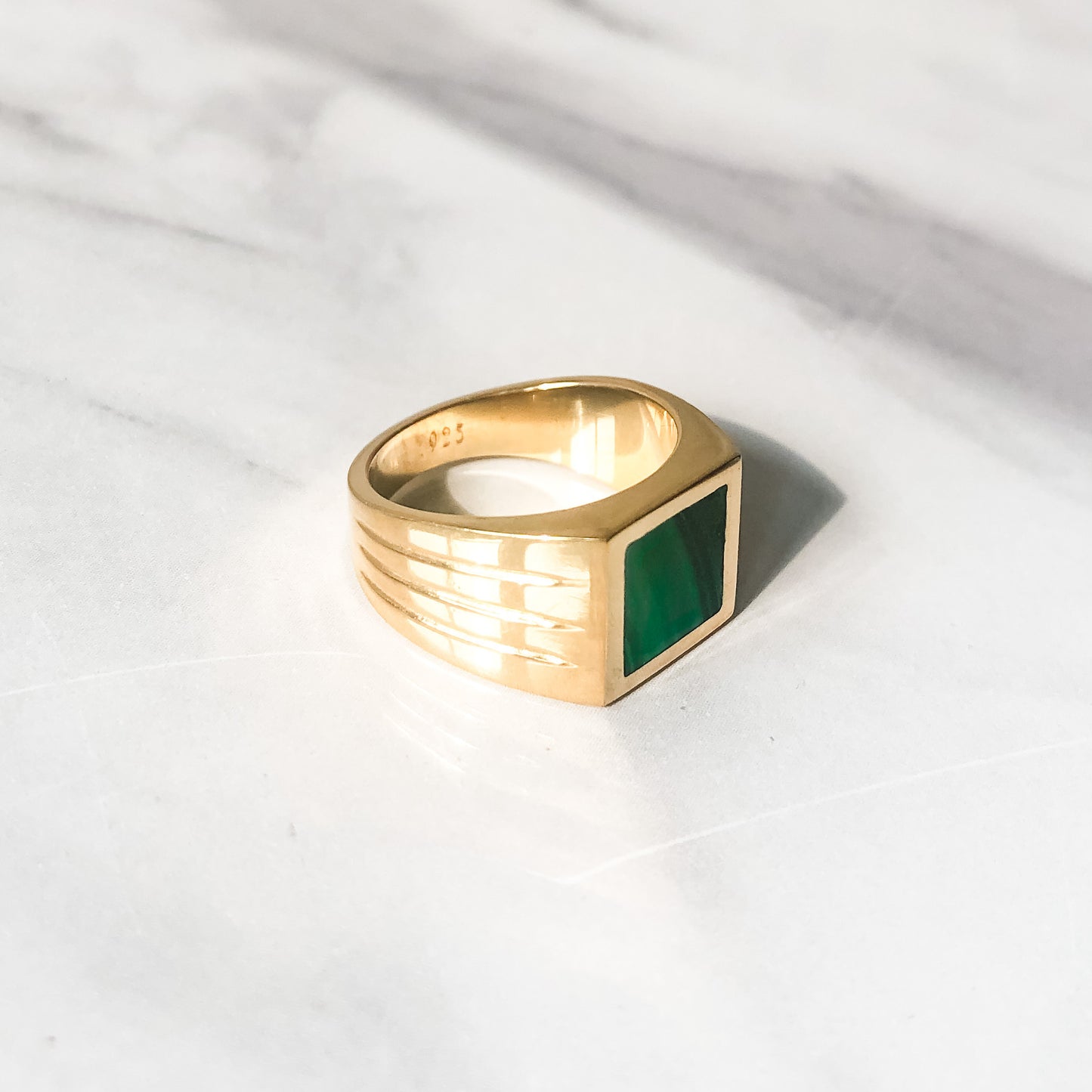 Malachite Signet Ring - 14K Gold Vermeil