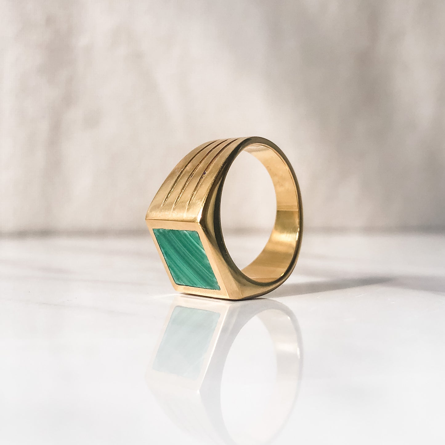 Malachite Signet Ring - 14K Gold Vermeil