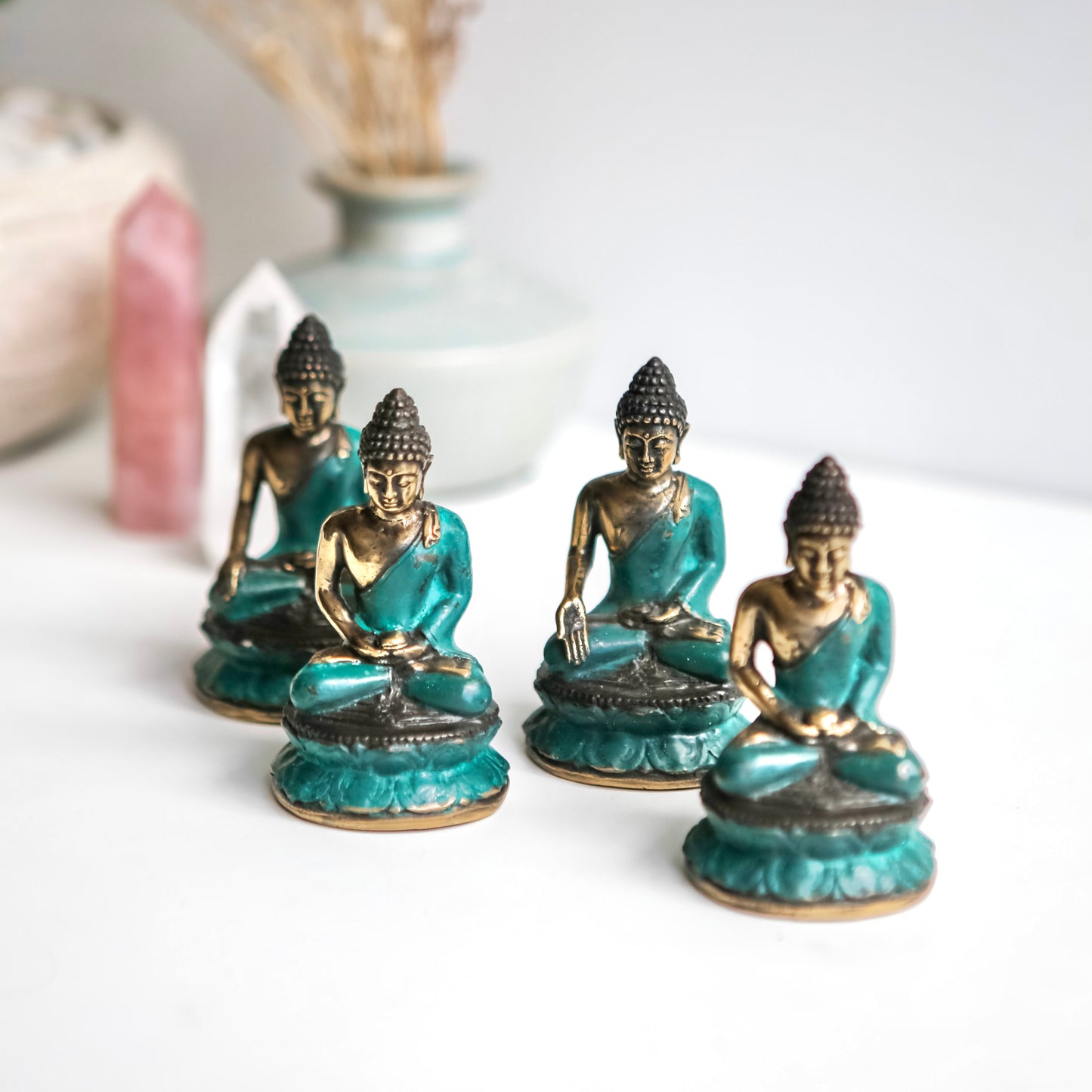 Sitting Buddha Brass Statue - Green