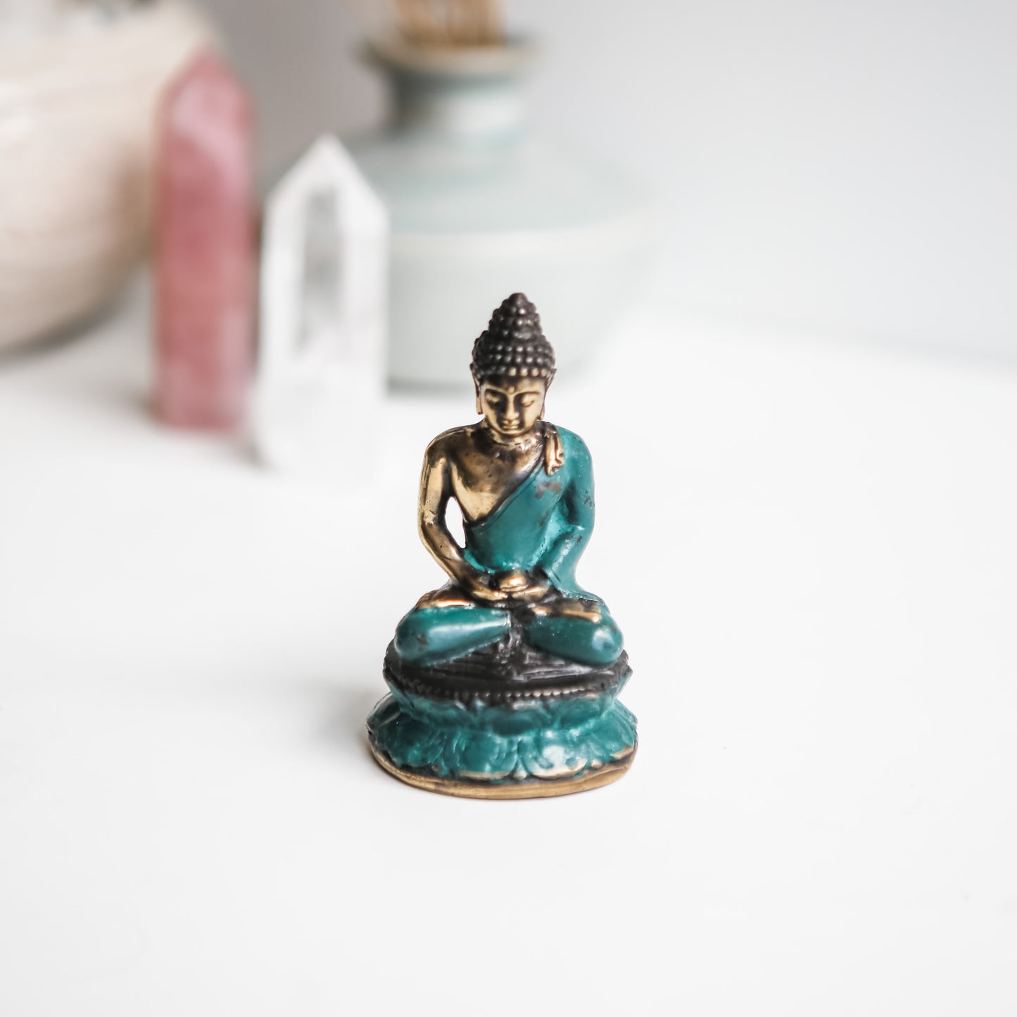 Sitting Buddha Brass Statue - Green