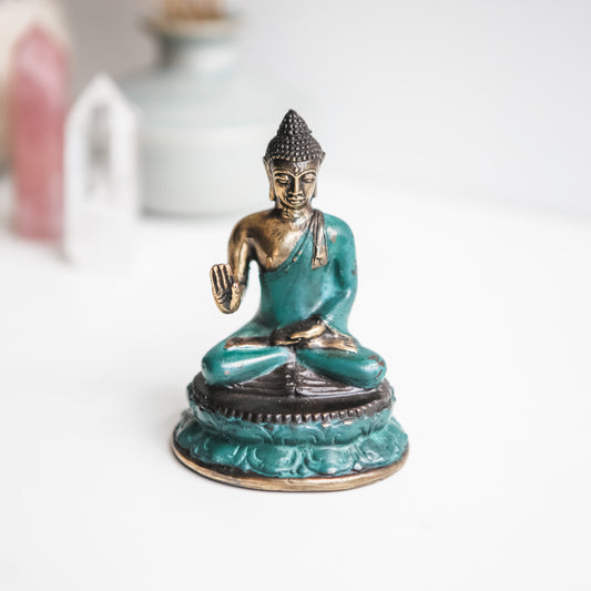 Sitting Buddha Brass Statue - Green