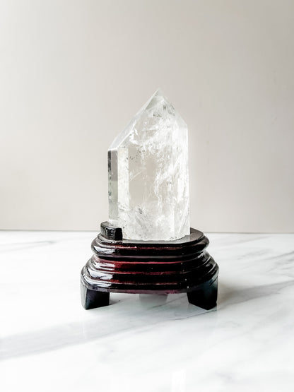 Clear Quartz Large Tower on Wood Stand (785g)