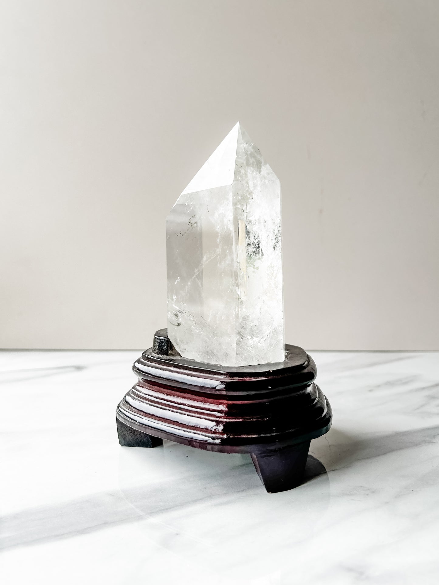 Clear Quartz Large Tower on Wood Stand (785g)