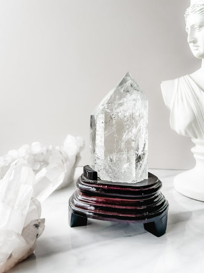 Clear Quartz Large Tower on Wood Stand (785g)