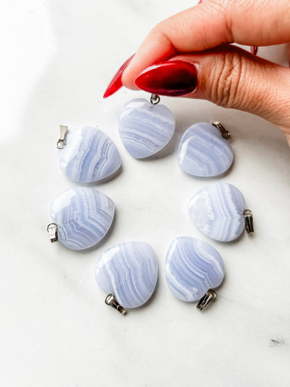 Blue Lace Agate Heart Pendant (2cm)