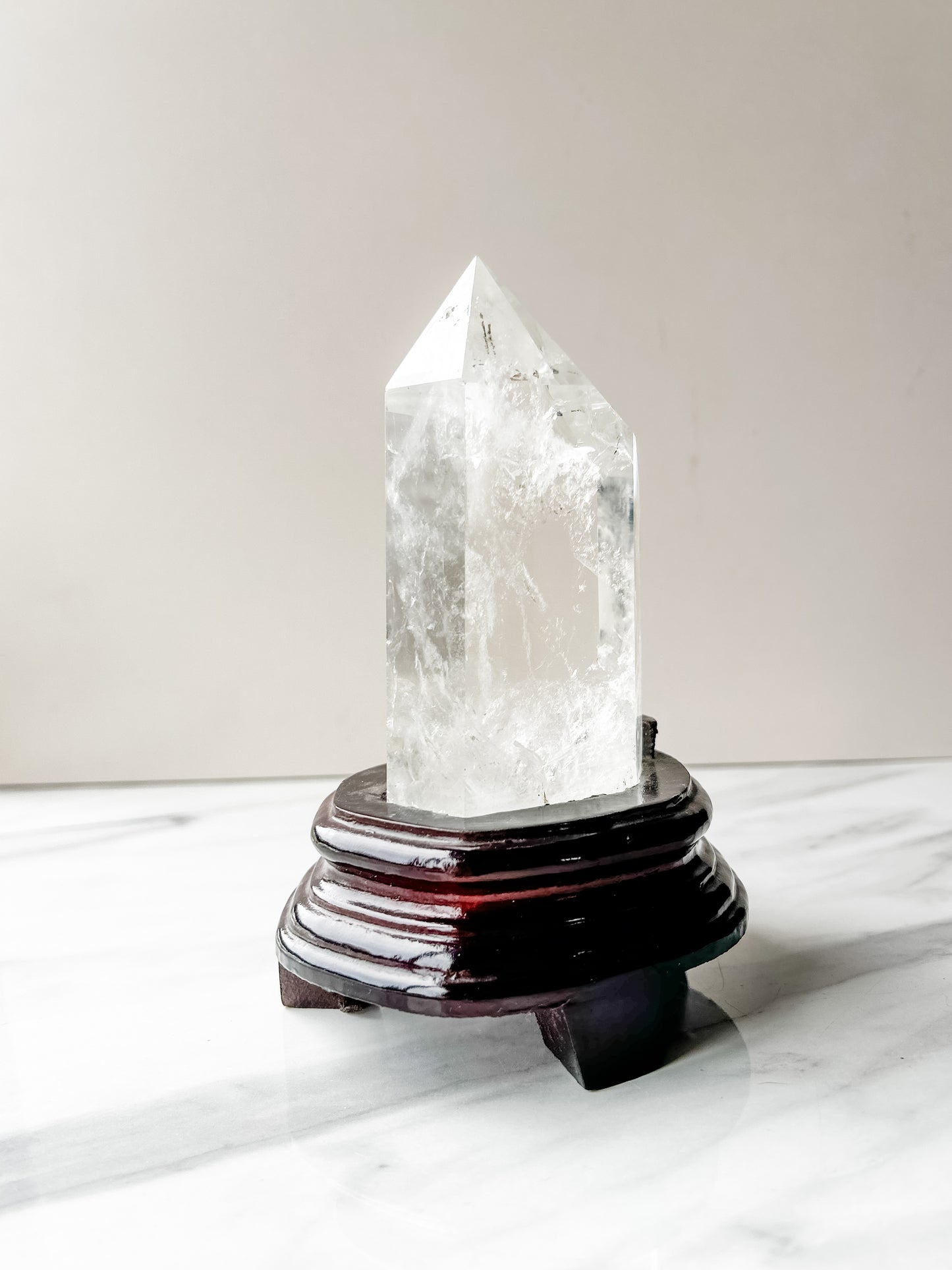 Clear Quartz Large Tower on Wood Stand (785g)