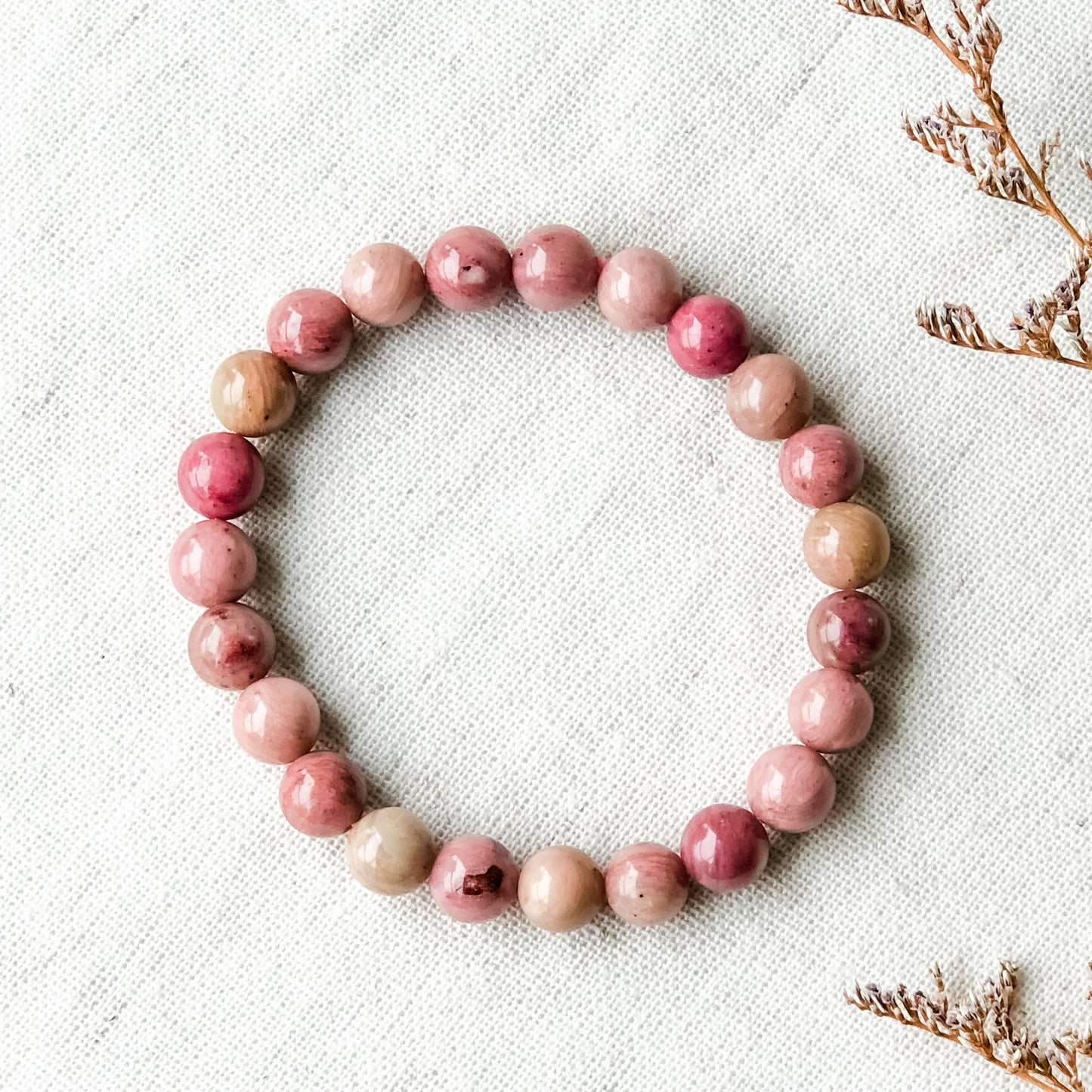 Crystal Beads Bracelet - Rhodonite