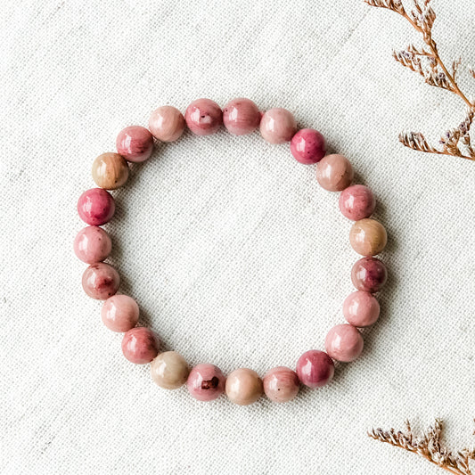 Crystal Beads Bracelet - Rhodonite